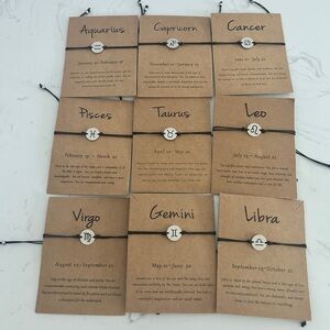 Zodiac Sign Bracelet – Adjustable Black Cord Astrology Charm (New)